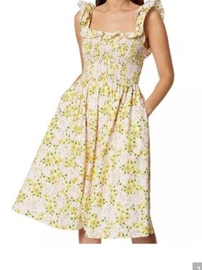 BCBGeneration Pink & Yellow Floral Smocked Midi Skirt